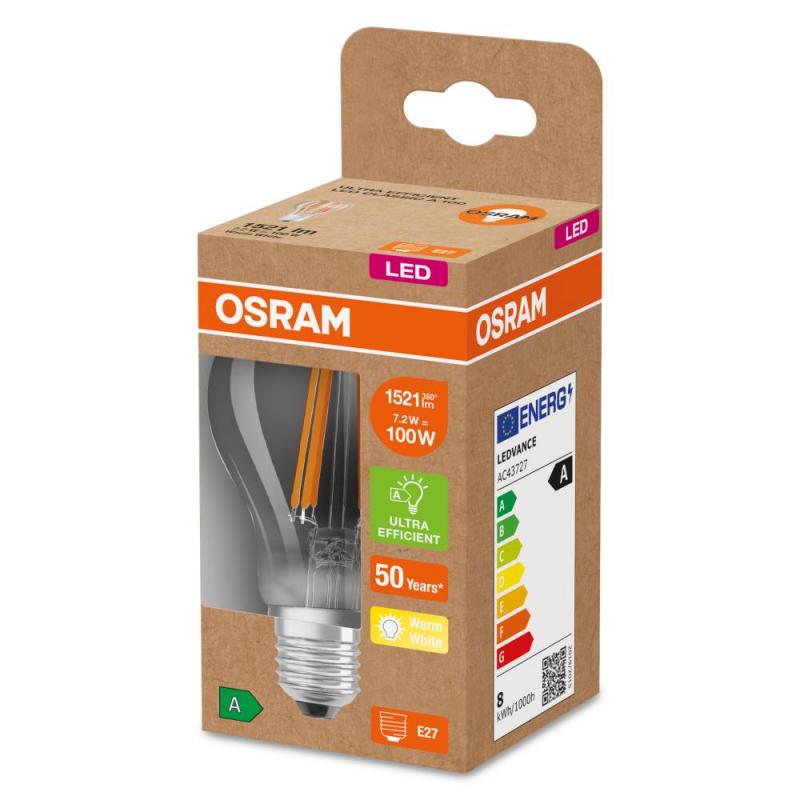 6er Set OSRAM E27 besonders effizientes  LED Leuchtmittel leistungsstark 7,2W wie 100W 3000K warmweißes Licht - beste Energie Effizienz Klasse